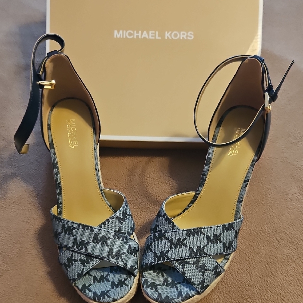Michael Kors Blue Wedge Shoes with Strappy Design